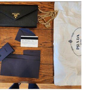 NEW! PRADA SAFFIANO Black Leather Wallet/Purse Cross-body